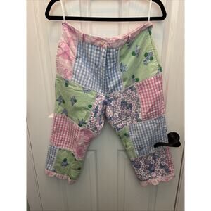 Vintage Lilly Pulitzer Size 10 Multicolor Patchwork Lounge Capri Pants Scalloped